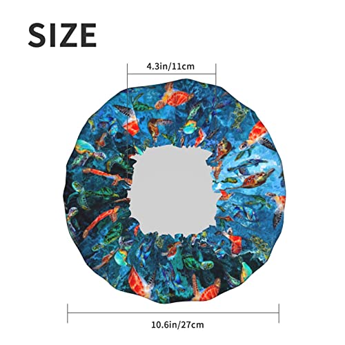 Image of Sea Turtle Shower Cap For Women Adjustable Double Waterproof Layers Bathing Bath Cap Hair Protection Reusable Ladies Spa Salon Shower Hat