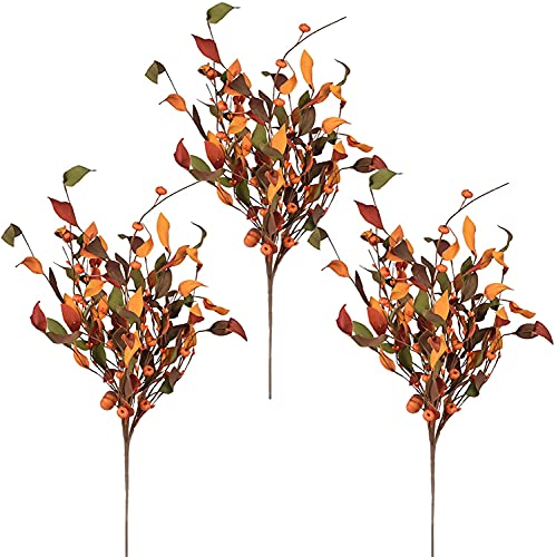 WERTSWF 3pcs Pumpkin Fall Leaf Branch, 65 cm Artificial Pumpkin Stem Autumn Bouquet Dry Flower Twig Picks for DIY Floral Arrangement