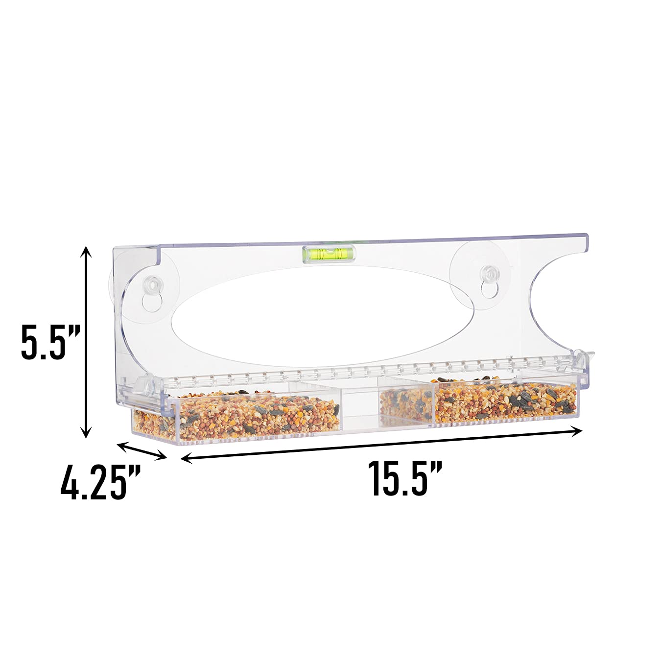 North States Nature's Yard - Comedero para pájaros con ventana grande y transparente, fácil de llenar y limpiar. 2 ventosas, bandeja deslizante e indicador de nivel incluidos. Capacidad de semillas de