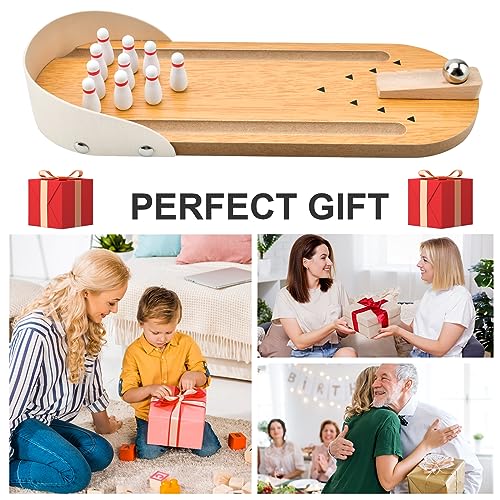 Donse Tabletop Mini Bowling Game Set,Funny White Elephant Gifts,Wooden Mini Bowling Set for Home Office Desk Stress Relief Gadgets,Stocking Stuffers Gifts for Men Women Teens Coworkers