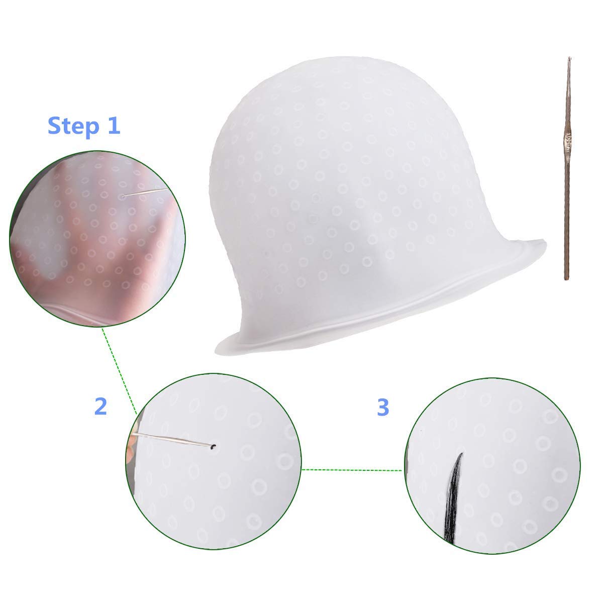 Keli Professional Silicone Highlight Cap with Hook – Reusable Hair Coloring & Spa Cap for Highlighting, Frosting & Streaking – Easy to Use, Soft & Durable Salon Hair Dye Cap 2