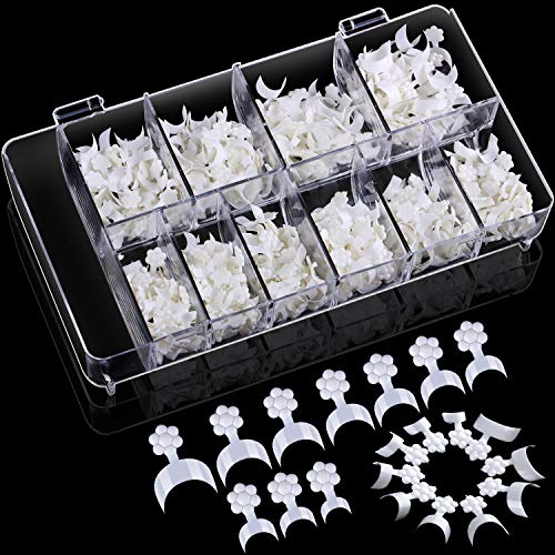 500 Pieces White French Nail Tips C Curve Shape False Nail Tips French Short Style Acrylic Fake Nail Tips with 4 Pieces Nail Tip Glues and Black Nail File for Nail Salons DIY Nail Manicure