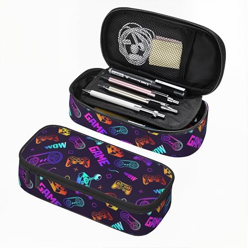 Image of Purple Game Video Game Controller Pencil Case for Boys Girls, Large Capacity Purple Pen Bag, Pencil Pouch With Zipper Compartments, Organizer for School Office Home Business