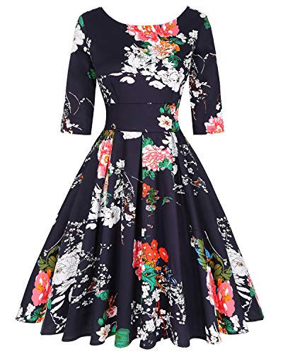 Image of MINTLIMIT Women's 1950s Retro Vintage Cocktail Party 3 /4 Sleeve Swing Dress