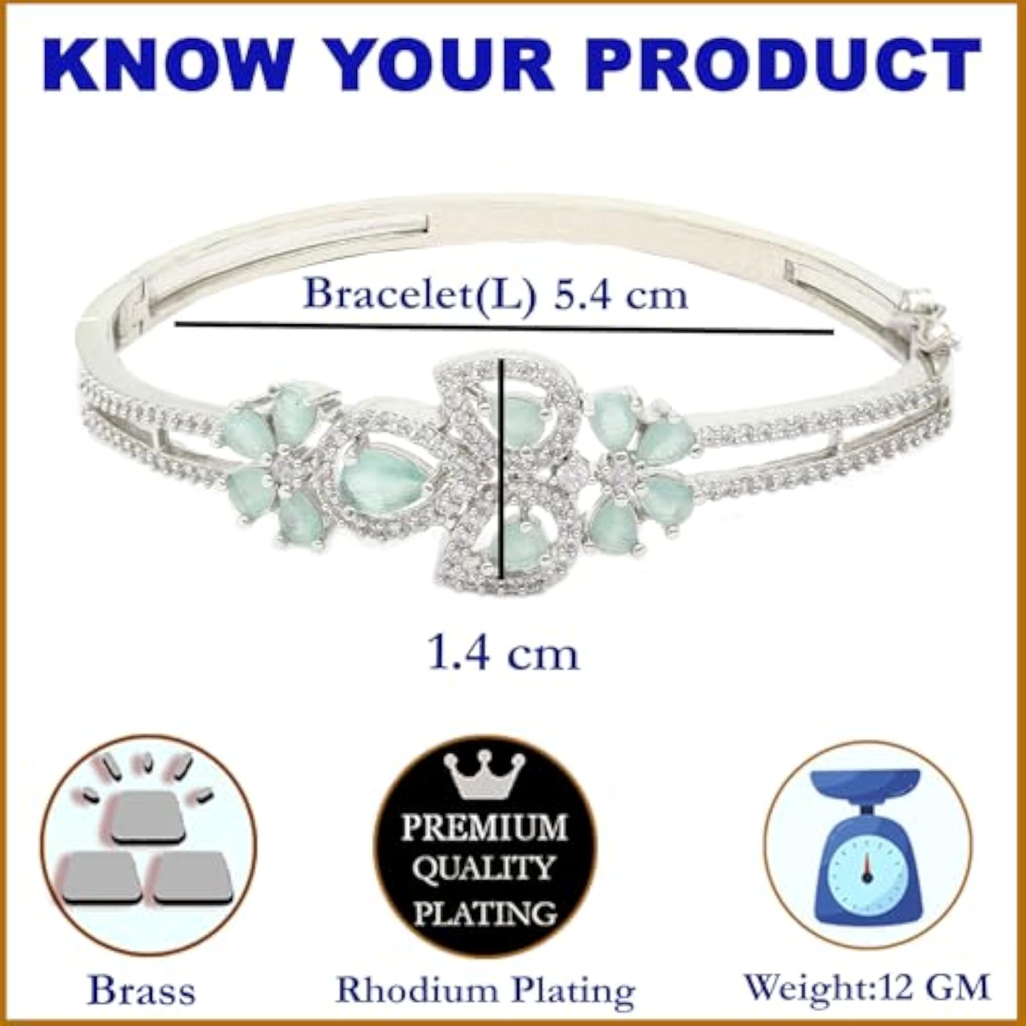 Leaf Shaped Kada Bracelet with American Diamonds (Sea Green)