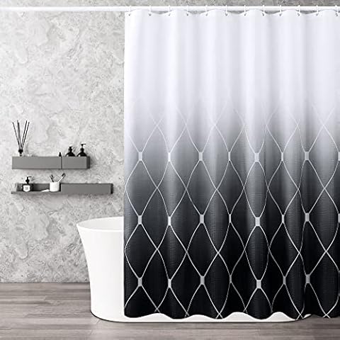 Gibelle Extra Long Shower Curtain 72 x 84, Tall Black Ombre Shower Curtain for Bathroom, Waffle Weave Texture Fabric Shower Curtain, Hotel Quality Geometric Pattern Shower Curtain Set with Hooks Cover