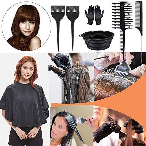 16Pcs Hair Dye Coloring Kit, DIY Beauty Salon Tool Set Weave Comb, Pin Tail Comb, Dyeing Brush, Mixing Bowl, Gloves, Salon Cape, Ear Covering and Sectioning Clips, for Balayage Highlighting - Thumbnail 5
