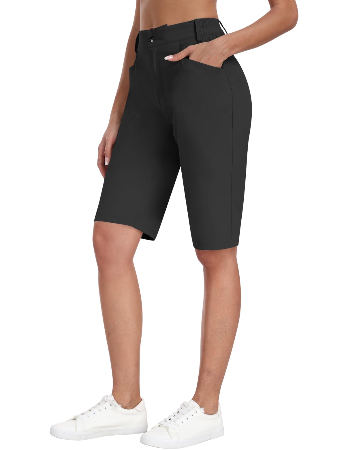 MoFiz Pantalones Cortos Cargo para Mujer Verano Ligeros Cintura Alta Trekking Corto Bermudas Shorts con Bolsillo Cremallera