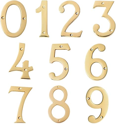 Miniatura 5 de Motif - Números de buzón de latón macizo lacado pulido de 4 pulgadas para exteriores, placas de dirección para números de casa, decoración al aire