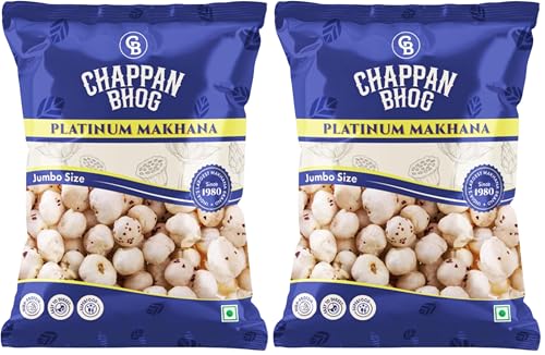 Image of Chappan Bhog Platinum Makhana 100g | 6+ Suta Jumbo Foxnuts (Phool Makhana) | Premium Raw Makhana (Lotus Seeds) | High Protein, Gluten Free Healthy Snack | Ready to Eat | Fasting and Evening Diet Snack