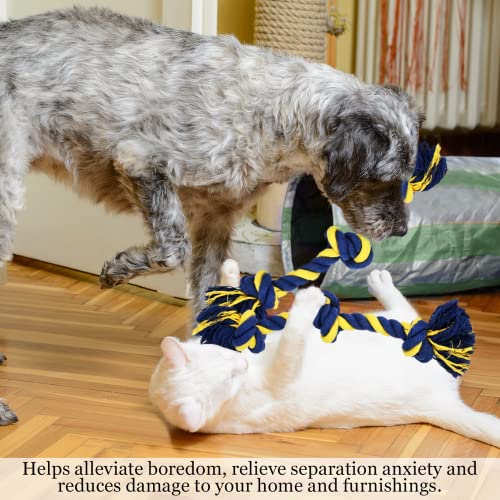 Sungrow Twisted Triple Knotted Rope Bone For Dogs, Cotton Blue And Yellow Oral Chew Toys, 2 Pcs Per Pack #TOP4
