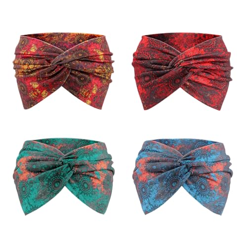 Image of DRESHOW 4 Pack Turban Headbands for Women Wide Vintage Head Wraps Knotted Cute Hair Band Accessories