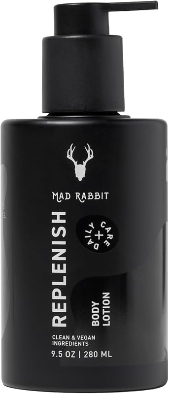 Loción corporal Mad Rabbit Replenish Tattoo, sin fragancia, 9.5 oz | Loción no grasa y sin silicona con ingredientes limpios. Ligero para uso diario en todo tipo de piel.