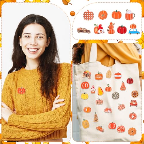 Image of Giegxin 40 Pcs Thanksgiving Pumpkin Pins for Backpacks Cute Sunflowers Fall Spice Lapel Pins Autumn Holiday Seasonal Brooch for Clothes Bags Accessories Gifts