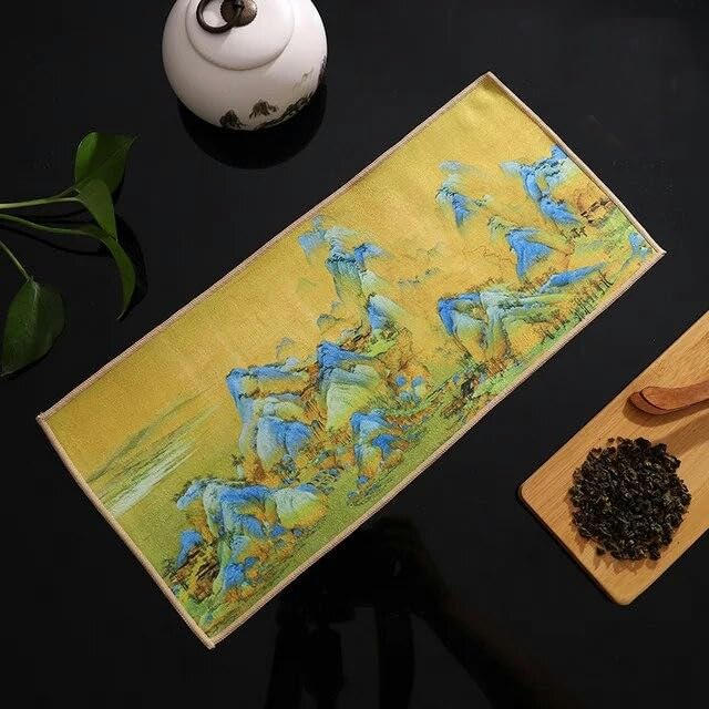 QIUMING Chinese Painted Thick Tea Towel Super Absorbent High-end Tea Set Accessories Table Mats Professional RagTea Napkin