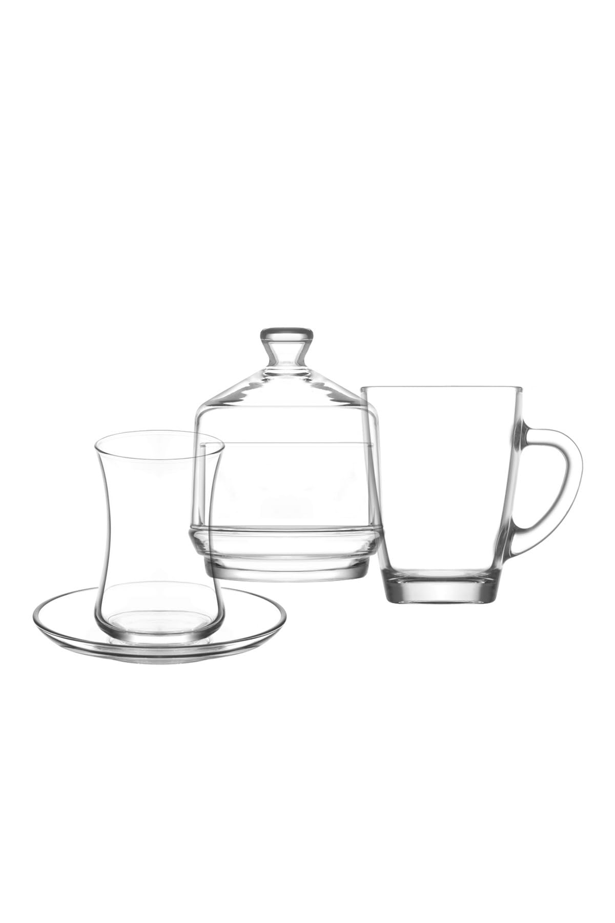 Lav Sohbet Cam Bardak Seti 19'Lu (6 Çay Bardağı, 6 Çay Tabağı, 6 Kupa, 1 Şekerlik)