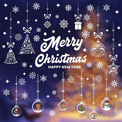 Yunfan 180PCS Christmas Window Clings Snowflake Decorations Decal Stickers Party Ornaments for Christmas Xmas Decor Supplies Winter Holiday,8 Sheets