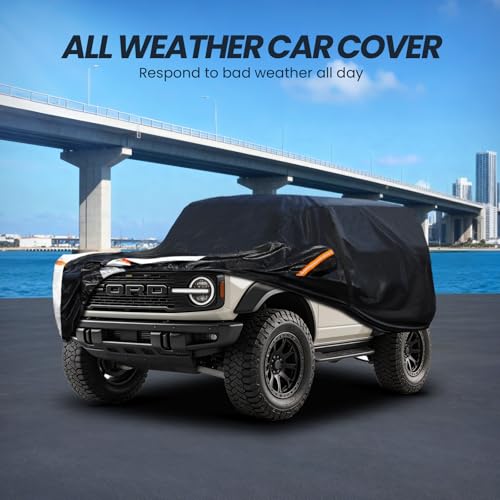 Image of Multi-Layer Car Cover Custom Fit for Ford Bronco 2dr /Sport(2020-2026), 100% Waterproof All Weather for Automobiles, Gift with Towel, Heavy Duty Car Covers for Rain Sun UV Protection with Door Zipper