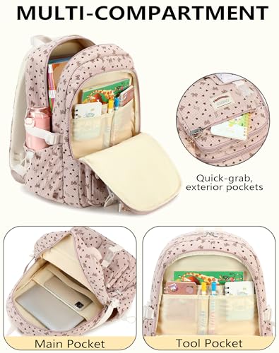 Backpack for Girls Big Student Corduroy Laptop Backpack for College Kids Elementary Middle High School Bag Anti Theft Bookbag Travel Daypack Womens(Corduroy Pink Bowknot)2