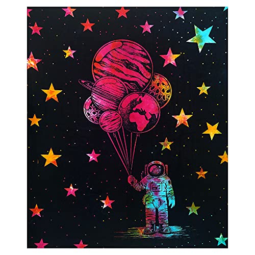 Tapiz de astronauta psicodélico multicolor con estrellas, la decoración trippy en algodón puro