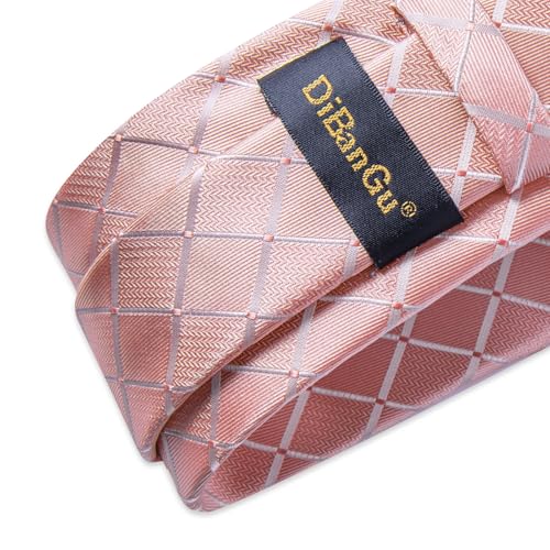 Image of DiBanGu Mens Silk Plaid Tie and Pocket Square Set | Elegant Silk Formal Tie Set, Woven Check Necktie and Cufflinks Tie Clip Set, Perfect for Wedding Party, Comes in Gift Box