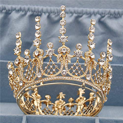 Biżuteria do włosów Diadem z koroną dla kobiet Vintage Romantyczny W pełni okrągły Tiara królowej Korona Korowód Nakrycia głowy Biżuteria ślubna do włosów dla nowożeńców Diadem i korony Ozdoby, kolor