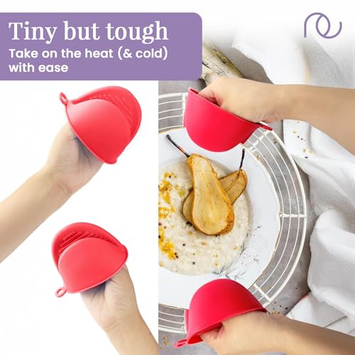 Image of Frenchware Silicone Oven Mittens, 1 Pair, Baking Gloves, Finger Grips, Red | Heat Resistant Pot Holders for Kitchen, Vessel Holding and Baking Accessory