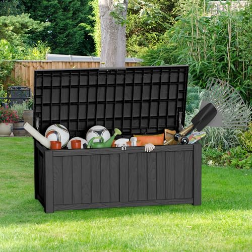 150GAL Black Large – Capacity Outdoor Deck Box with Lockable Compartment – Waterproof, SGS – Shielded UV Resistance, Ideal for Storing Large Patio Furniture Sets & Seasonal Decor