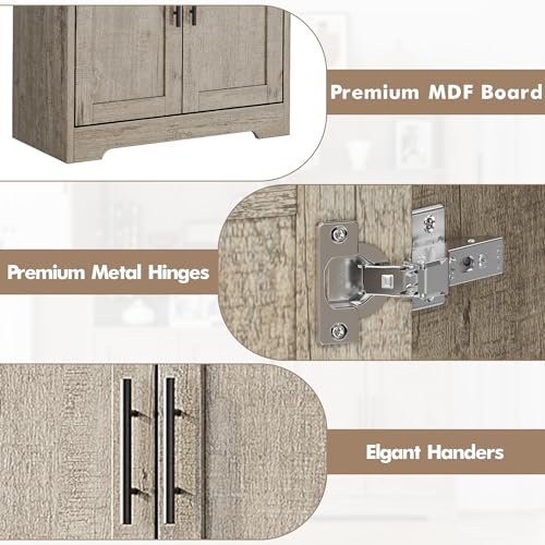 Image of 70 inch Tall Kitchen Pantry Cabinet,Modern Kitchen Hutch with Microwave Stand & Adjustable Shelves,Ideal for Dining Room, Bathroom, Laundry Room - Modern and Functional Design.Grey.