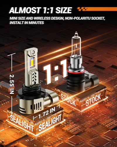 Image of SEALIGHT 9006 /HB4 Fog Bulbs 1:1 Real Design, 10X Super Bright L2S 9006 Light Bulb, 6500K Cool White, 20 Year+ Extended Lifespan, 3 Min Plug and Play, Pack of 2