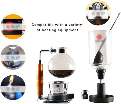Miniatura 5 de JITEM Cafetera Syphon Cafetera manual retro de vidrio al vacío, percoladores de 3 tazas de vidrio de mesa de sifón para café o té