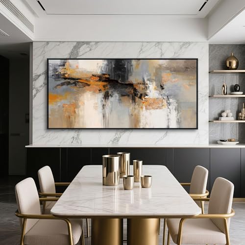 Image of AJAZIKO Large Abstract Canvas Wall Art - Wall Art for Living Room and Bedroom, Modern Wall Decor in Orange and Gray Hues, Perfect Office Decorations for Work