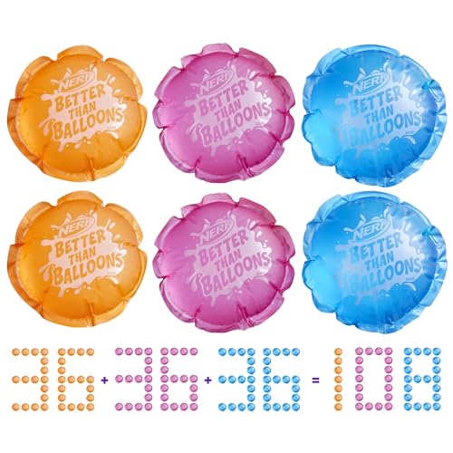 Nerf Better Than Balloons Wasserspielzeug, 108 Wasserkapseln, leicht zu befüllen, perfekt für Wasserschlachten unter Freunden, für Jungen und Mädchen