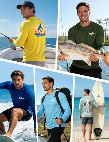 Image of Men's Rash Guard Long Sleeve, UPF 50+ UV Protection Sun Shirt, Quick Dry Lightweight T-Shirt for Fishing Swim Surf