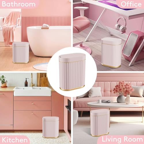 Image of jinligogo ELPHECO Touchless Trash Can with Lid, 2 Gallon / 7.5 Liter Small Automatic Motion Sensor Garbage Bin, Slim Rectangular Plastic Wastebasket for Bathroom, Bedroom, Kitchen, Office (Pink)