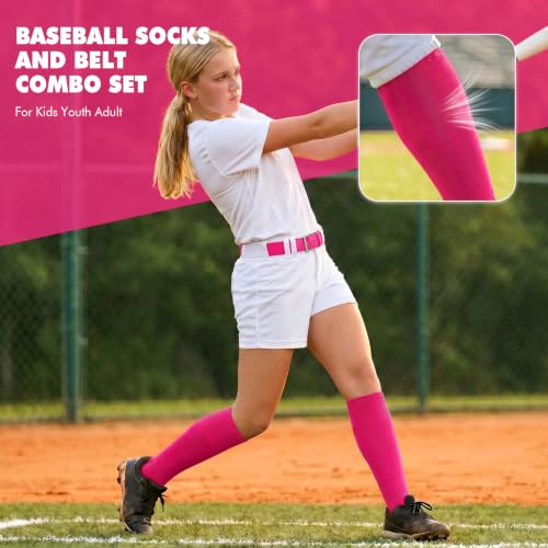 Image of WHIPPY Baseball Socks and Belt Combo Set Knee-High Softball Socks & Adjustable Elastic Belt for Kids Youth Adult