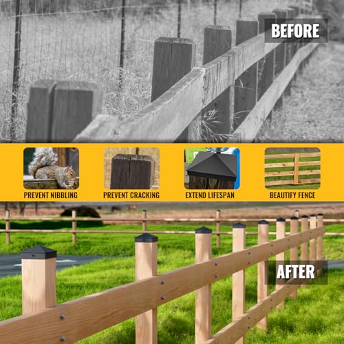 Image of VIVIDA 4x4 Aluminum Post Caps(Actual 3.5 inch x 3.5 inch), Black Metal Fence Post Caps with Waterproof Matte Powder Coated, for Wooden Fence, Deck, Mailbox, Patio, Pyramid Style, Screw Included, 2 Pack