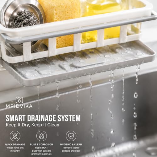 Image of Two Tone Hanging Drain Rack | Retractable Storage Rack | Sponge Drain Tray | Kitchen /Bathroom Sink Tray with Drying Basket | Kitchen Storage Organizer (2)