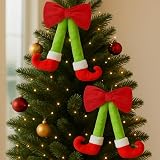 Plush Elf Legs Christmas Wreath Decoration with Large Red Bow - 15.7' Hanging Holiday Decor for Front Door, Wall & Tree (2, Red)