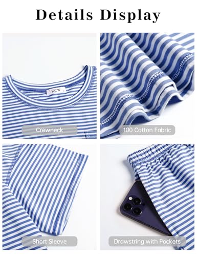 Image of KCW Pajamas for Women Set 2 Piece 100% Cotton Lounge Sets Short Sleeve Top and Shorts Pj Set Sleepwear Outfits