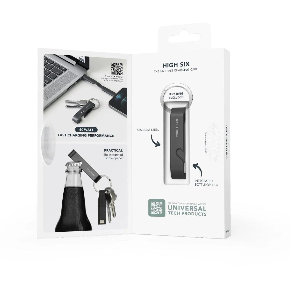 CABLE DE CARGA 6 EN 1 HIGH SIX NEGRO