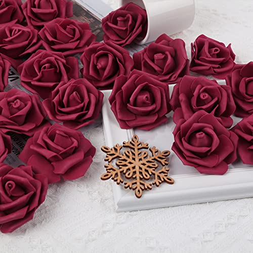 200Pcs Foam Rose Heads Stemless Artificial Rose Flowers Burgundy Fake Roses Flower Bulk For Diy Wedding Rose Wall Kissing Balls Bridal Shower Centerpieces Arrangements Party Tables Deco(Burgundy ) #TOP3