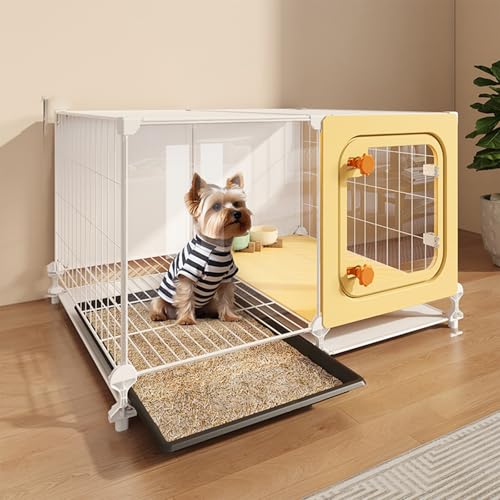 犬用ケージ ペット用フェンス ペット用ハウス トレイ付き 清掃が簡単 大容量 簡単な組み立て 犬用フェンス 中型犬用 小型犬用 屋根と車輪付き 室内と屋外の両方に適しています (72*46*42-1)