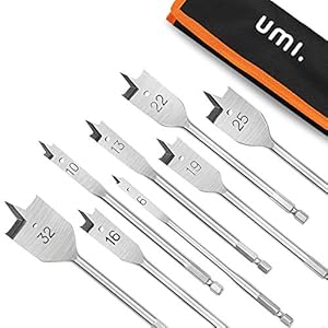 Amazon Brand – Umi Spade Drill Bit Set 8-Piece, Paddle Flat Bits for Woodworking, Nylon Storage Pouch Included