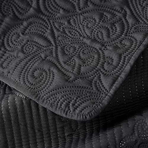 Eheyciga Queen Quilt Set Black Bedspread Coverlet 3 Piece Summer Lightweight Reversible Damask Quilt Bedspread With 2 Pillow Shams, Machine Washable Comforter Bedding Cover Sets, 90X96 Inch #TOP7
