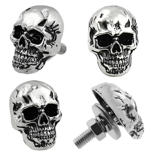 Meibaolin MBL-007-A Skull License Plate Screw Fasteners Decorative Cool Funny License Plate Bolts License Plate Frame Kit 4 Pcs Aluminum Alloy Universal Fit Most Cars Truck Motorcycle Vehicle Silver thumb #6