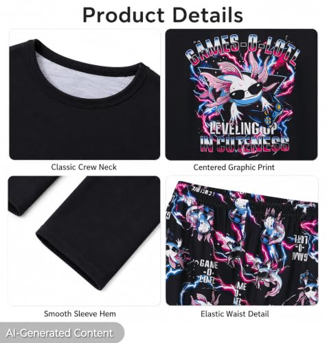 Image of Tebbis Boys Comfy Trendy Print Long Sleeve & Pants Pajama Set Sizes 6-18 | Lightweight Breathable Fabric, 2-Piece PJs, Trendy Printed Jammies for Little & Big Boys, Ideal for Lounging and Sleeping