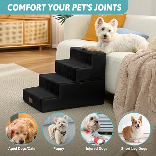 Image of COZY KISS Dog Stairs for Small Dogs, 4 Step Pet Stairs for Beds & Couches