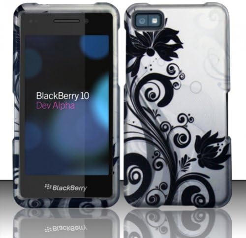 TRENDE - BlackBerry Z10 Case Black / Silver Vines Design Rubberized Hard Snap-on Cover + Free TRENDE Gift Box