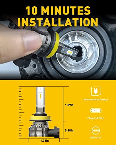 AUXITO H11/H8/H16 LED Fog Light Bulbs, 6000 Lumens 3000K Amber Yellow Light, 300% Brightness, CSP LED Chips Fog Lamps or DRL Replacement for Cars, Play and Plug, Pack of 2 - 4